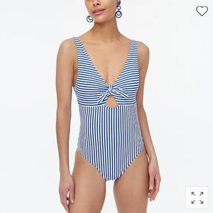 J.Crew Factory Women's Striped One-Piece Cutout Swimsuit With Bow - Small